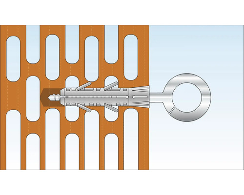 Illustration d''une cheville pour corps creux dans une brique perforée