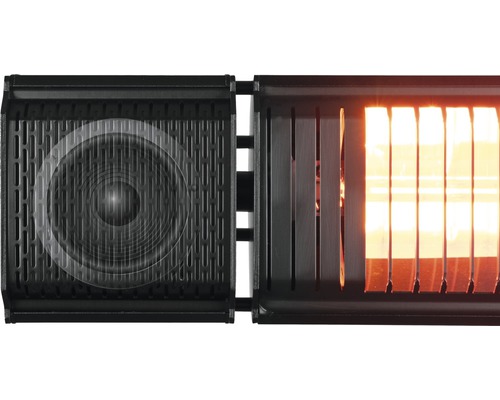 Nahaufnahme einer Infrarotheizung mit Lautsprecher