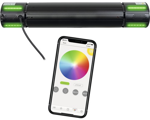 Schwarze LED-Lampe mit Smartphone-App zur Steuerung