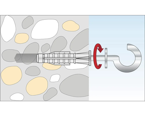 Illustration d''une cheville avec vis à crochet dans un mur