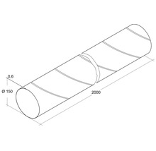 Dessin technique d''un tube de dimensions 0,6 millimètre, diamètre 150 millimètres et d''une longueur de 2000 millimètres.