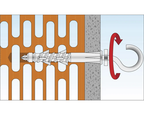Illustration d''une fixation par cheville dans un mur avec crochet