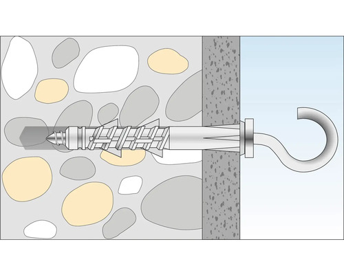 Illustration d''une cheville avec fixation à crochet dans un mur