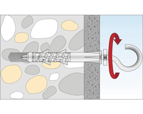 Illustration d''une vis avec fixation à crochet dans un mur en béton.