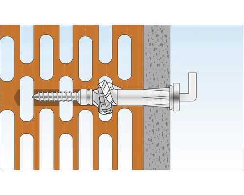 Illustration d''une fixation par cheville dans une maçonnerie en briques perforées