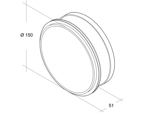 Technische Zeichnung einer Rosette mit einem Durchmesser von 150 Millimeter.