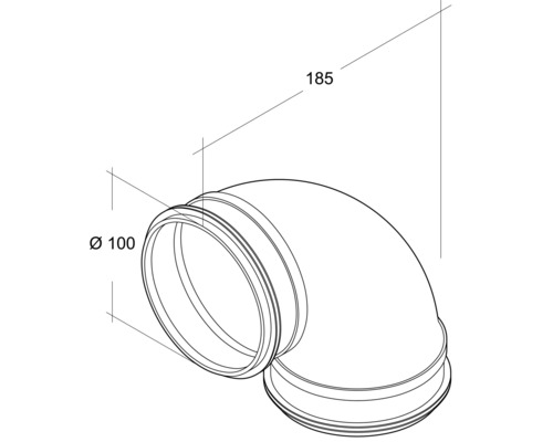 Rohrbogen mit einem Durchmesser von 100 mm und einer Länge von 185 mm.