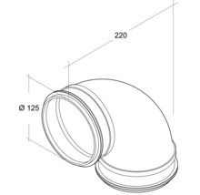 Abbildung eines Winkelstücks mit den Maßen 125 mm Durchmesser und 220 mm Länge