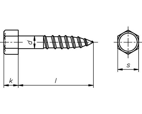 Dessin technique d''une vis à bois avec tête hexagonale et indications de dimension
