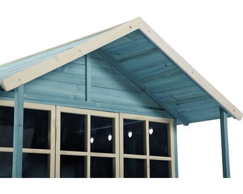 Vue détaillée d''une maisonnette avec fenêtres en bois et toit à pignon