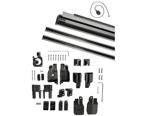 Rollladenzubehör mit Führungsschienen, Schrauben und Befestigungselementen