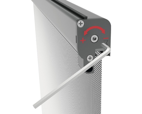 Insektenschutzrollo-Detail mit Schraube und Innensechskantschlüssel