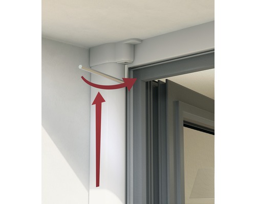 Demonstration der Bedienung eines Insektenschutzplissees mit Pfeilen