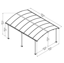 Carport simple Palram – Canopia Arcadia 5000 avec gouttière 359 x 507 cm anthracite