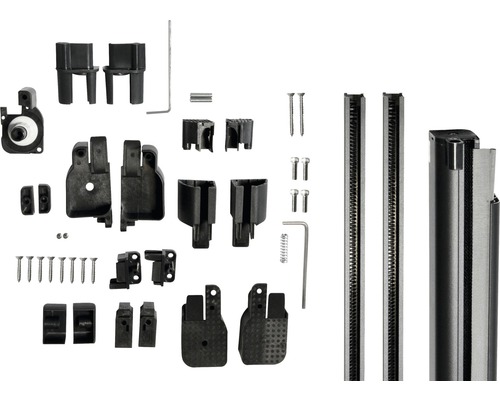 Ersatzteilset mit verschiedenen Bauteilen und Befestigungsmaterialien