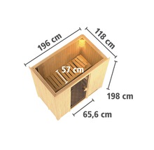 Abbildung einer Sauna mit Maßen aus Holz