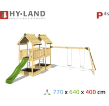 Aire de jeux avec balançoire, toboggan et tour de jeux en bois