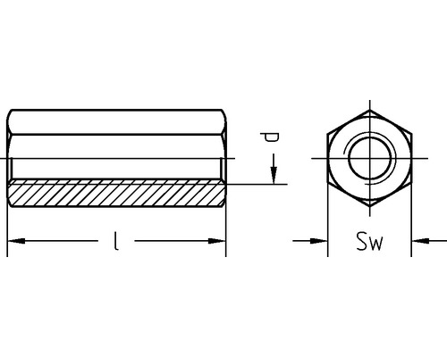 Schéma technique d''un écrou borgne avec indications de dimensions