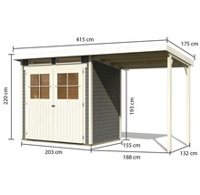 Gartenhaus Karibu Glücksburg 2 mit Schleppdach 415 x 175 cm terragrau
