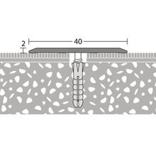 Zeichnung eines Dämmstoffhalters mit den Maßen 40 mal 2 Millimeter.