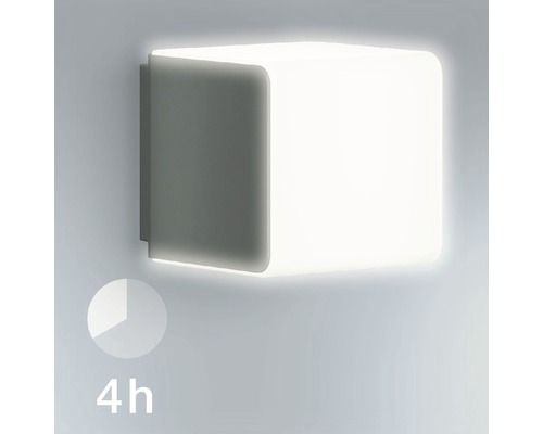 Quadratische Wandleuchte mit einer Leuchtdauer von vier Stunden