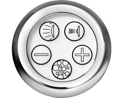 Bedienfeld mit Symbolen für Licht, Dusche und Intensität