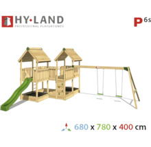 Spielturm Hyland Projekt 6S Holz mit Sandkasten, Kletterwand, Doppelschaukel, Rutsche grün