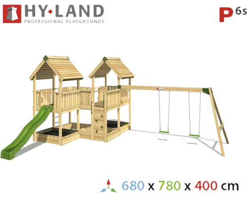 Hy-Land P6s Spillplaz mat zwéi Tierm, Rutsch a Schaukel