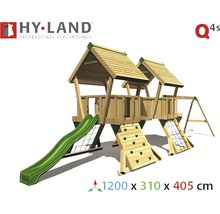 Aire de jeux Hy-Land avec toboggan, balançoire, mur d''escalade et deux tours de jeux