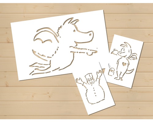 Pochoirs avec motifs de dragons et de bonhommes de neige