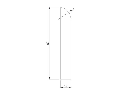 Schéma technique d''un profilé avec les dimensions 69, 10 et rayon 12.