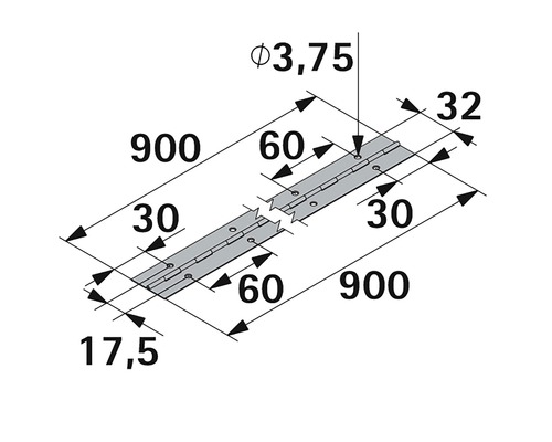 Technische Zeichnung eines Klavierbandes mit Maßangaben