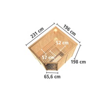 Abmessungen einer Ecksauna mit Tür