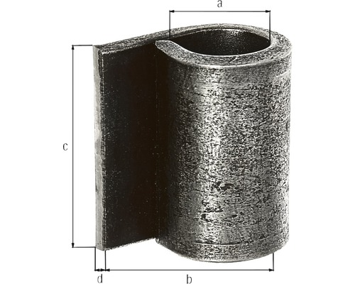 Collier de serrage avec les dimensions a, b, c et d.