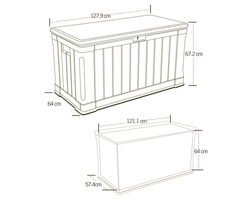 Illustration des dimensions d''un coffre de rangement extérieur