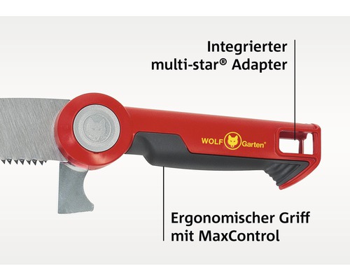 Wolf Garten Handsäge mit ergonomischem Griff und integriertem Multistar Adapter