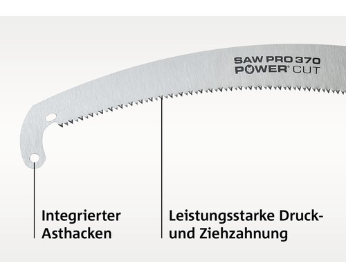 Astsägeblatt mit Asthaken und Druck- und Ziehzahnung
