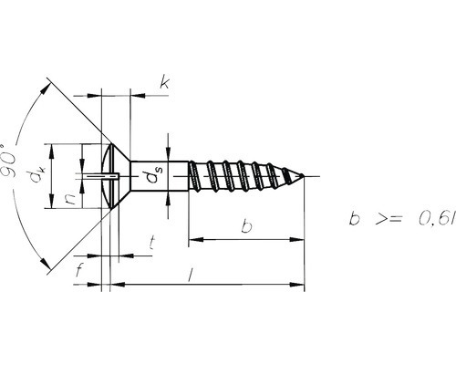 Dessin technique d''une vis à bois avec dimensions