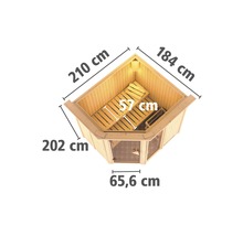 Vue de dessus d''un sauna d''angle avec dimensions