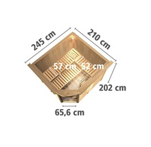 Vue de dessus d''un sauna avec les dimensions de la longueur, de la largeur et de la porte