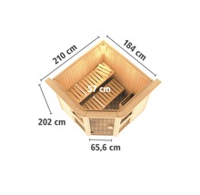 Sauna d''angle aux dimensions 210 x 184 x 202 cm