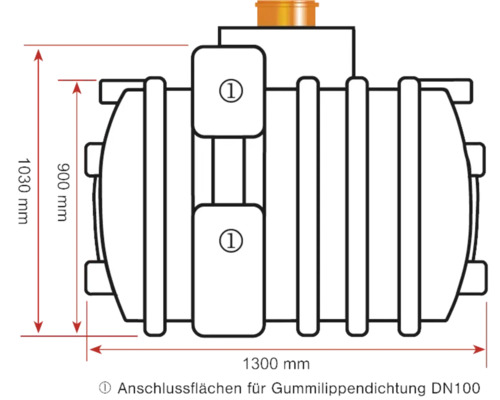 Technische Zeichnung einer Kläranlage mit Maßangaben.