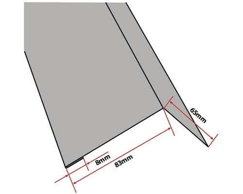 Vue détaillée d''un profilé en Z avec les dimensions 8 mm, 65 mm et 83 mm.