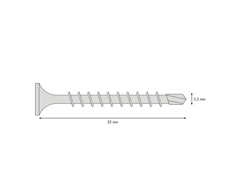 Illustration einer 25 mm Schraube mit einem Durchmesser von 3,5 mm