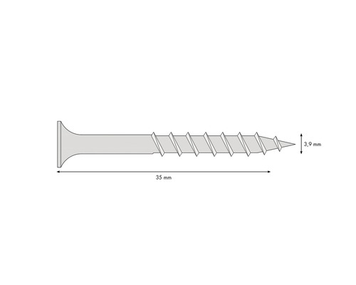 Illustration d''une vis avec des dimensions de 35 mm de longueur et 3,9 mm de diamètre