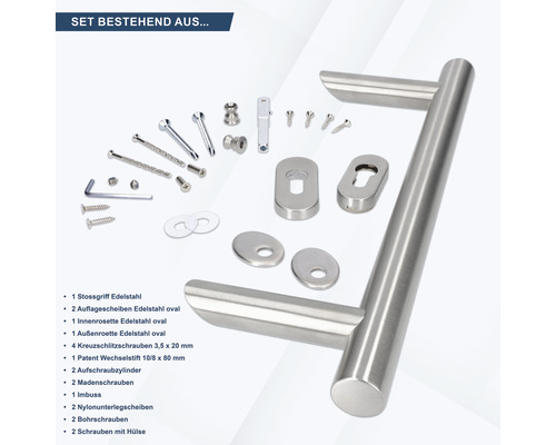 Edelstahl Stoßgriff Set mit Schrauben und Montagezubehör
