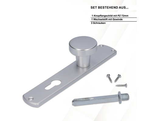 Knopflangschild Set mit PZ 72 Millimeter, Wechselstift mit Gewinde und drei Schrauben