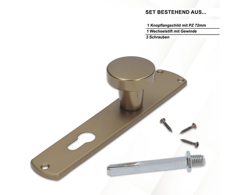 Knopflangschild Set mit PZ 72 Millimeter, Wechselstift mit Gewinde und drei Schrauben