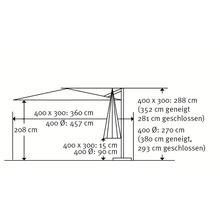 Dessin technique d''un parasol avec indications de dimensions.