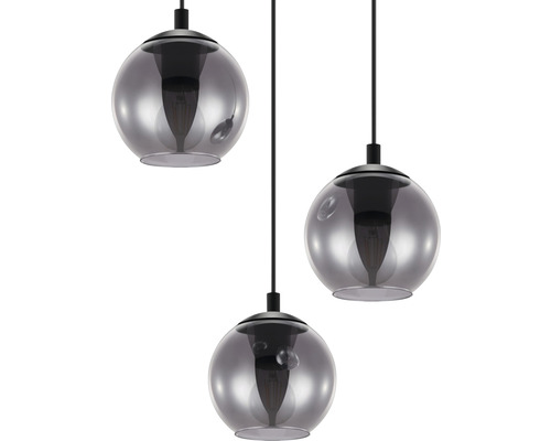 Suspension à trois lampes avec abat-jour en verre rond